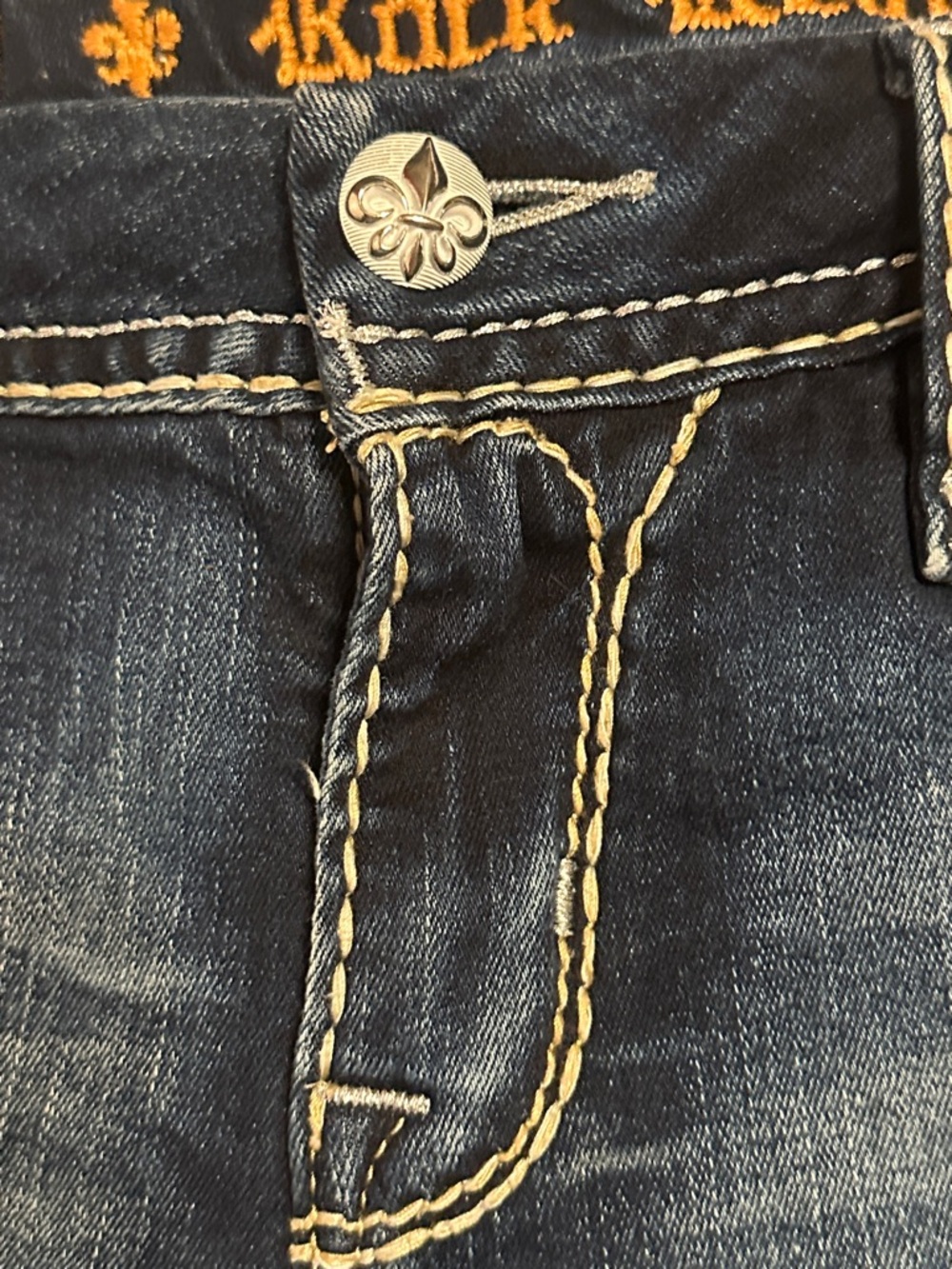 Rock Revival Distressed Dark Blue Denim Jean Shorts - Picture 4 of 7